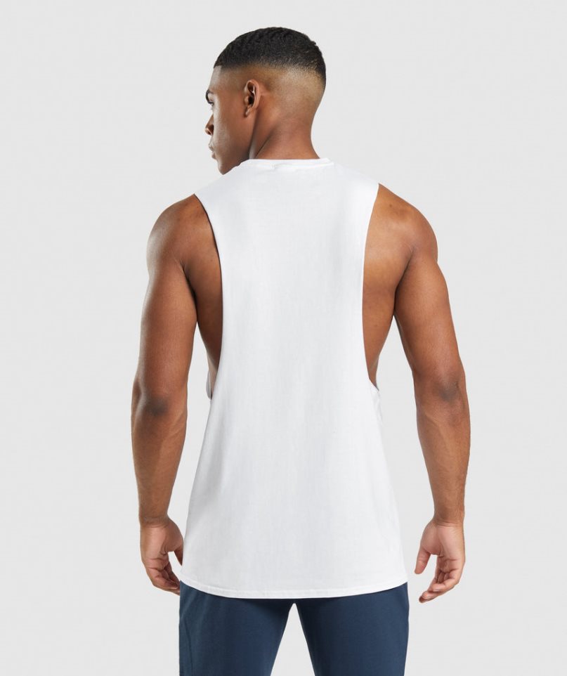 Men's Gymshark Critical 2.0 Drop Arm Tanks White | NZ 9BZKHW